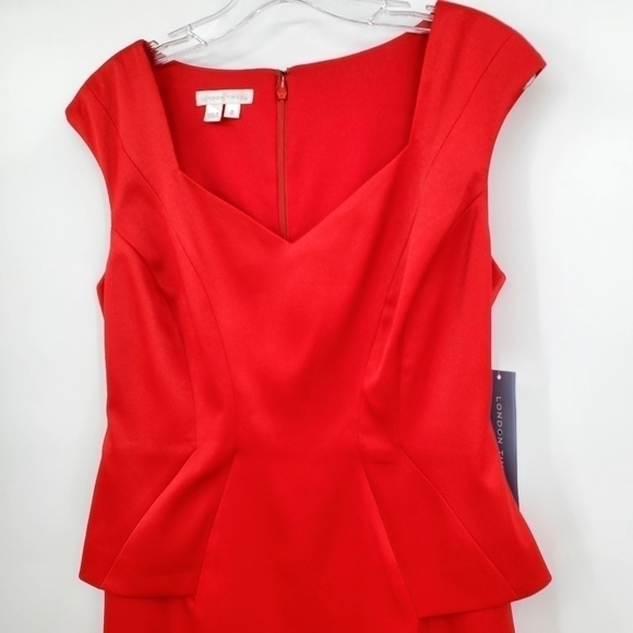 London Times Red Peplum Cocktail Dress - Picture 2 of 7
